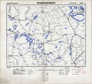 Eisenbahnkarte Deutschlands - Blatt 14 - Neubrandenburg (1945) 1:300.000 [Britische Kriegsversion]