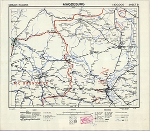 Eisenbahnkarte Deutschlands - Blatt 21 - Magdeburg (1944) 1:300.000 [Britische Kriegsversion]