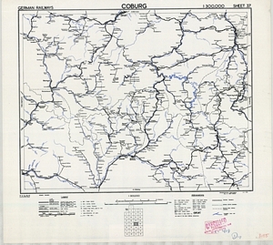 Eisenbahnkarte Deutschlands - Blatt 37 - Coburg (1945) 1:300.000 [Britische Kriegsversion]