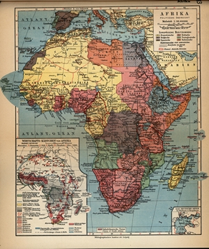 Afrika. Nebenkarte: Wirtschaftskärtchen von Afrika (Meyers Volksatlas - Seite 33 / 1932)