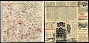 SHELL-Straßenkarte 12 - Sachsen - Mitteldeutschland (Wappen: Anhalt, Thüringen, Sachsen, Cover: An der Saale (Rudelsburg), 1:470.000, 1936) - Neu digitalisiert - Vorder- und Rückseite